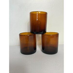 Set of 3 Amber 14oz Handblown Bubble Lowball Glasses